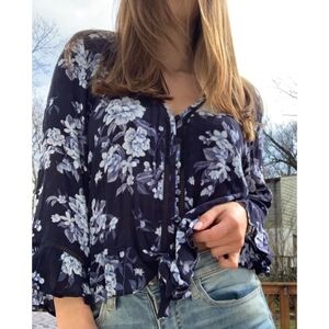 American Eagle Outfitters Floral Tie Front Top